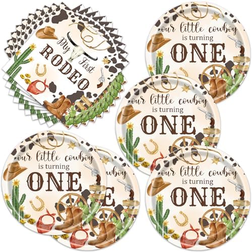 Egami 40pcs Cowboy 1st Party Supplies,include 20 Dessert plate and 20 Napkin,My First Rodeo Birthday Plate Napkin Set,Used for Cowboy 1st Party Decoration by Egami
