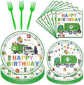 Trash Truck Birthday Party Decorations, 96PCS Garbage Truck Bday Disposable Paper Plates and Napkins Tableware Decoration, Cartoon Garbage Truck Forks Decor Supplies Serve 24 Guest by Deorfuy