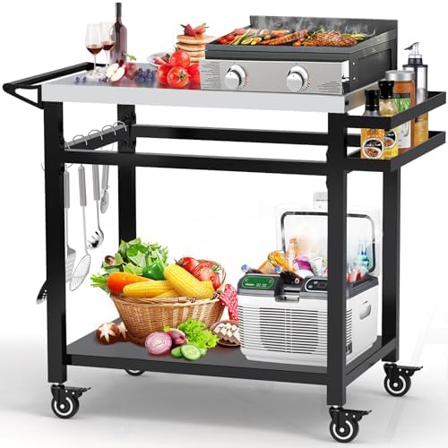 32" Double-Shelf Grill Table, Movable Grill Cart for Ninja by GrillTableDesignedforOutdoor