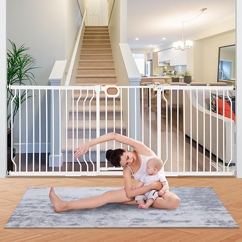 owlie 75 to 85 Inch Extra Wide Baby Gate with Door for Stairs Doorways - Image 6
