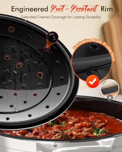 Nuwave 6 Qt PFAS-Free Enamel Cast Iron Dutch Oven Pot w/Lid, Vanilla Cream - Image 4
