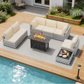LOUVIXA 8 Piece Outdoor Patio Furniture Set, Outdoor Sectional Sofa with Firepit Table, Wicker Rattan Patio Furniture, Patio Conversation Set with Coffee Table & Cushions by LOUVIXA