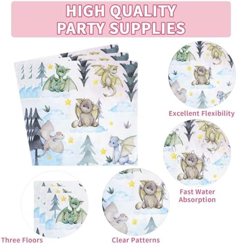 Grencian 96Pcs Watercolor Dragon Baby Shower Decorations, Serves 24 - Image 3