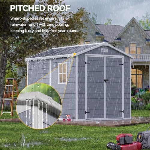 Aoxun Resin Outdoor Storage Shed, 6x8 FT Outdoor Shed with Floor, Gray - Image 4