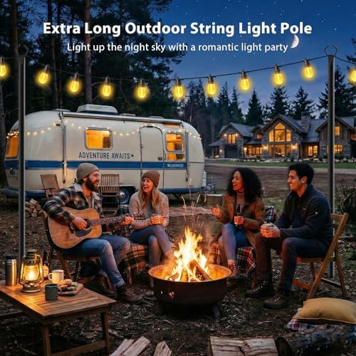 AHRLHR 8 Pack String Light Poles, Outdoor String Light Pole 10 ft Forked Metal Light Pole with Adjustable Outdoor Light Stand, Deck, Backyard, Garden, Wedding, Rustproof and Sturdy with Hooks. - Image 4