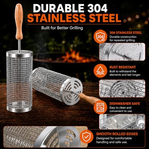 Rolling Grill Basket Set, 2 Nesting 304 Stainless Steel Baskets - Image 6