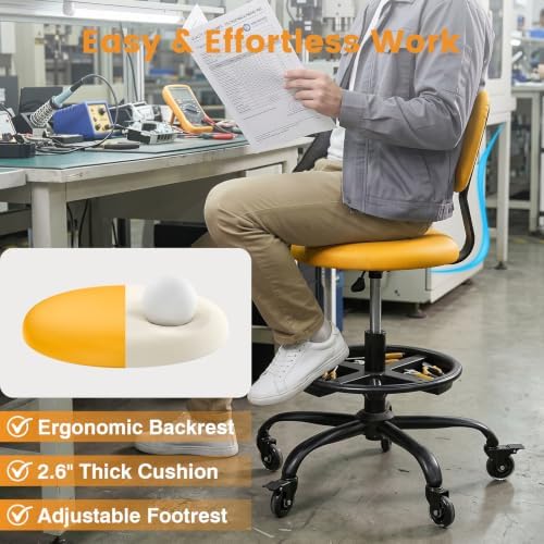 Rolling Shop Stool with Wheels, Mechanic Stool Chair with Backrest - Image 5