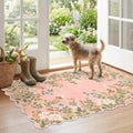 Front Door Mat Outside Entrance, 28"x43" Pink Floral Scalloped Rug by Othilic