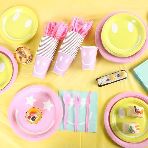Kochorie 254 Pcs Preppy Smile Face Party Supplies Pastel Tableware Set - Image 5