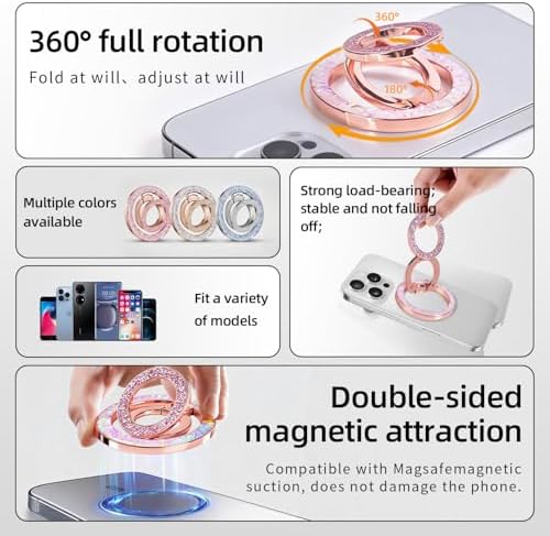Magnetic Phone Ring for MagSafe Phone Grip - [Super Magnet] Stylish Ring Holder Stand with for iPhone 17 16 15 14 13 12 Pro Max Air, Mag Safe Women Decor Accessories, Glitter Silver 2026 New - Image 5