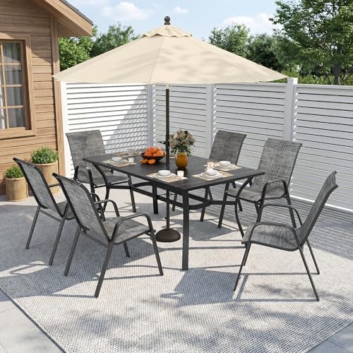 Outdoor Dining Set for 6, Metal Table and Stackable Chairs - Image 2