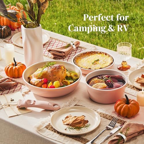 Redchef 16pcs Ceramic Pots and Pans Set, RV Cookware Set for Camping, Pink - Image 6