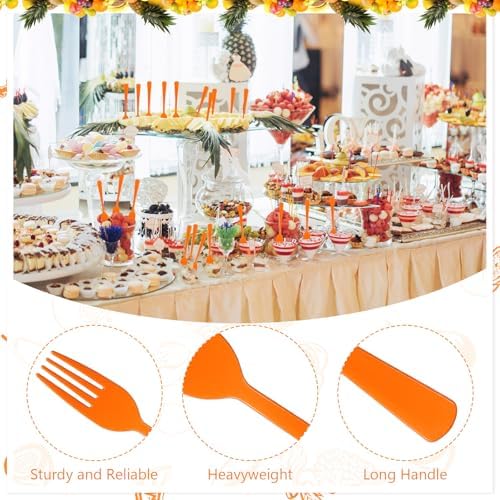 60 Pcs Orange Disposable Plastic Forks Cutlery Heavy Duty Dinnerware Plastic Silverware Flatware for Home Office School Party Picnics Restaurant Outdoor Events or Every Day Use (Orange) - Image 3