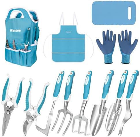 Blue Garden Tools Set 12-Piece, Gardening Gifts for Women Men by iHansee