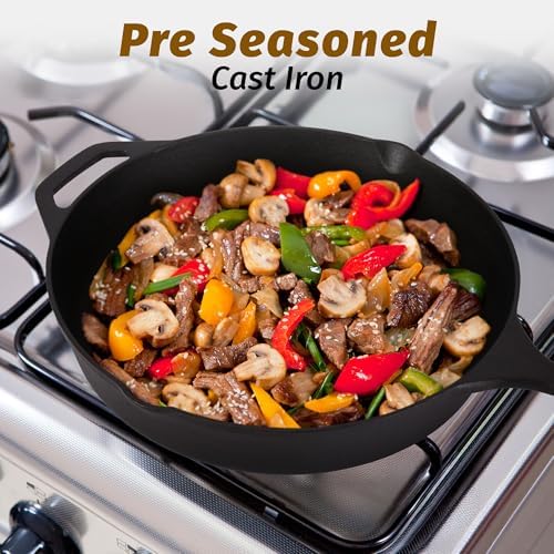 Zulay Kitchen Pre-Seasoned Cast Iron Skillet – 12.5 Inch Heavy Duty Frying Pan for Indoor & Outdoor Cooking – Oven, Stovetop, Induction, Grill & Campfire Safe - Image 7
