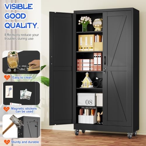 GAIOUS 73.6" Tall Metal Storage Cabinet with Lock and Wheels, File Cabinet - Image 4