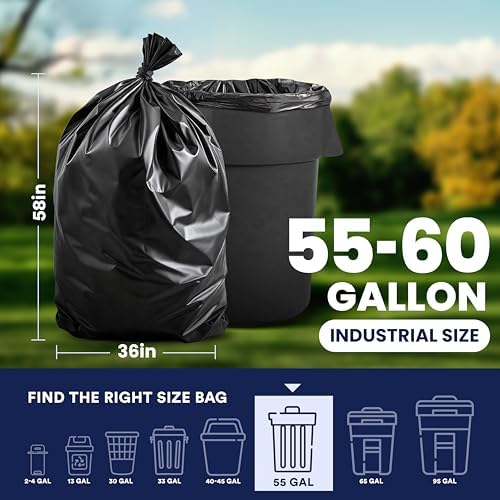 Plasticplace 55-60 Gallon Trash Bags │ 1.5 Mil │ Black Heavy Duty Garbage Can Liners │ 36” x 58” (100 Count) - Image 3