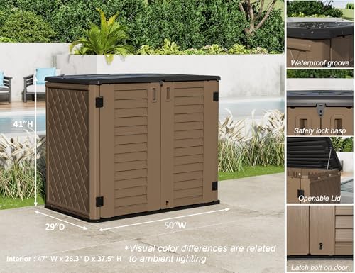 ZZM 4x2.5 FT Outdoor Storage Shed, Resin Waterproof Storage Cabinet for Garden Tools with Lockable Lid,Latch (Coffee) - Image 4