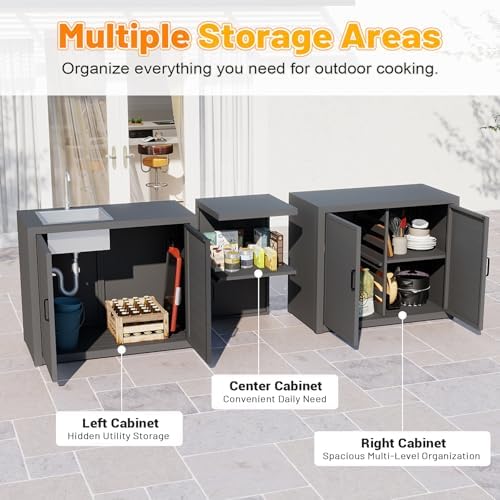 Domi Outdoor Kitchen Island with Sink and Storage, 3-Piece Modular Station - Image 4
