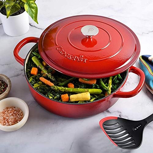 Crock-Pot Crock Pot Artisan Enameled Cast Iron Braiser W/Lid, 5 Quart, Scarlet Red - Image 6
