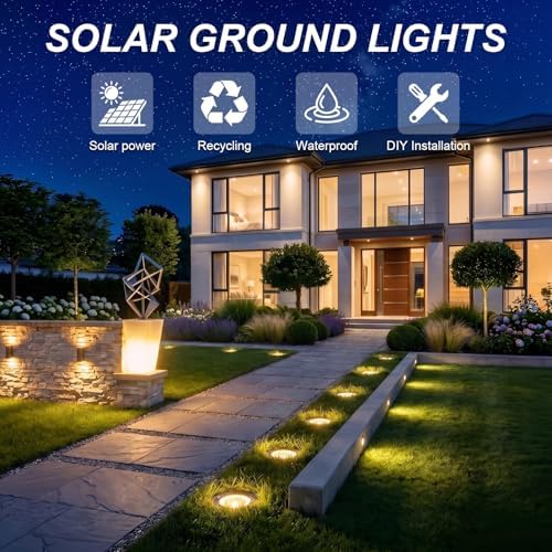 OULONGER 4.6inch Solar Ground Lights, Garden Solar Outdoor Waterproof Pathway Bright In-Ground Landscape Lights for Patio, Lawn, Yard, Driveway, Step and Walkway(Warm Light 16Packs) - Image 6