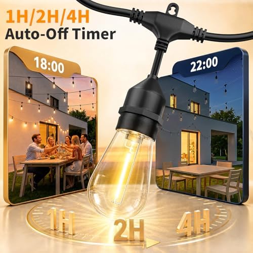 Hotsonic Remote Control Outdoor String Lights Waterproof, 100FT LED Outside Lights with Shatterproof Bulbs, Dimmable Hanging S14 Lights 3 Modes for Patio Porch Garden Pergola Yard House Party Decors - Image 6