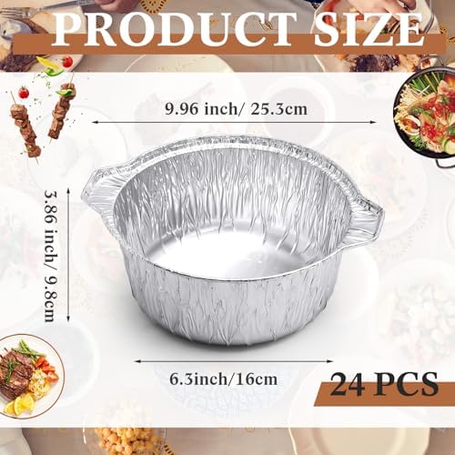 Ziliny 24 Pcs Disposable Aluminum Pot with Lid Round Foil Pans Disposable Cookware Food Container for Vacation Trips Camping Baking Heating Cooking (74.4 oz) - Image 3