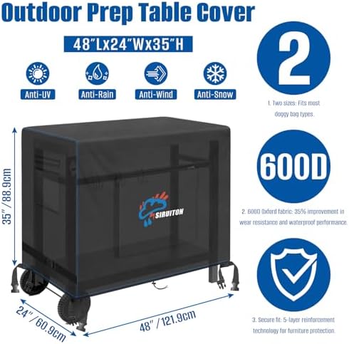 SIRUITON 600D Outdoor Bar Cart Cover for 48" Portable Outdoor Table - Image 2