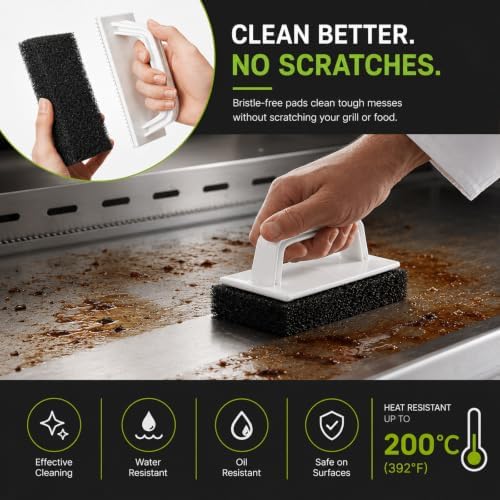 Griddle Cleaning Kit, 10 Bristle-Free Grill Scrubber Pads with Reusable Handle, 4 Cleaning Levels for Blackstone, Grill Grates, Cast Iron, Smokers & Oven Racks - Image 3