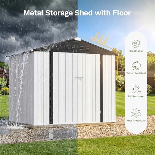 Patiowell 8x6 FT Outdoor Storage Shed with Floor Frame, Metal Garden Sheds - Image 3