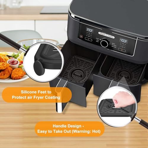 Air Fryer Grill Pan for Ninja Foodi DZ302 DZ401 DZ550 10QT DualZone Air Fryers, Air Fryer Crisper Plate Grill Plate Rack Replacement Parts Tray Accessories with Rubber Bumpers, Dishwasher Safe - Image 5