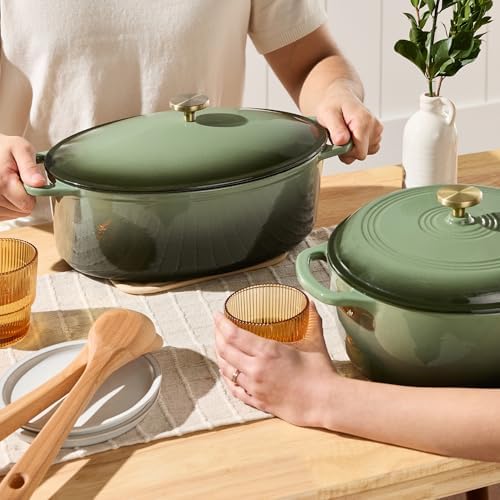 Best Choice Products Oval 7.5 Quart Enamel Cast-Iron Dutch Oven, Heavy-Duty Pre-Seasoned for Baking, Cooking w/Side Handles – Deep Olive Green - Image 5