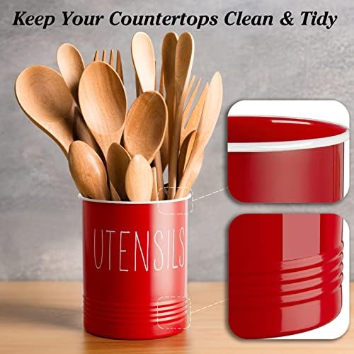 Bivvclaz Kitchen Utensil Holder - 6.7" Utensil Holder for Kitchen Counter - Cooking Utensil Crock with Cork Bottom - Red Decor and Accessories - Countertop Utensil Storage Caddy Organizer - Image 4