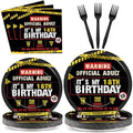 96 PCS Caution Logos 18th Birthday Party Paper Plates and Napkins 18 Years Old Party Decoration Warning Themed Official Adult 18th Dinnerware for Boys Girls 18 Year Old Birthday Gatherings Decorations by Oitnlaughter
