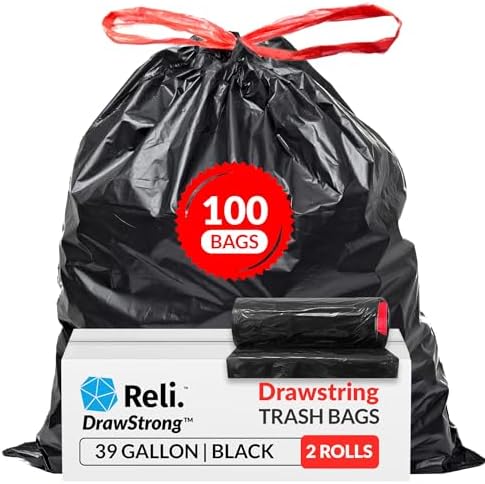 Reli. 39 Gallon Trash Bags, Drawstring by Reli