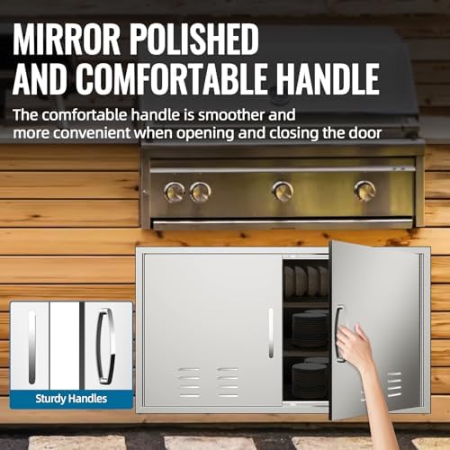 Outdoor Kitchen Doors with Vents - 42W x 21H Inch - 304 Stainless Steel BBQ Double Access Door with Detachable Handles for Outdoor Grill Cabinet,BBQ Island - Image 6