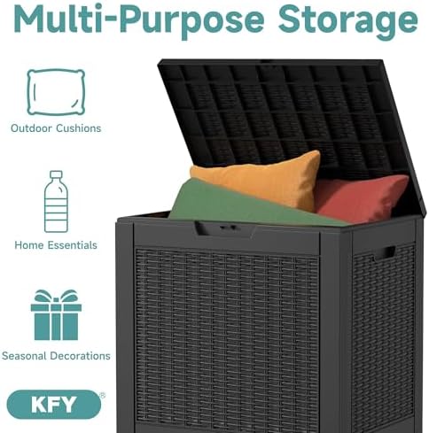 31 Gallon Waterproof Resin Deck Box, UV Resistant Outdoor Storage for Garden, Patio, Porch, Delivery（Rattan Black，31 Gallon） - Image 5