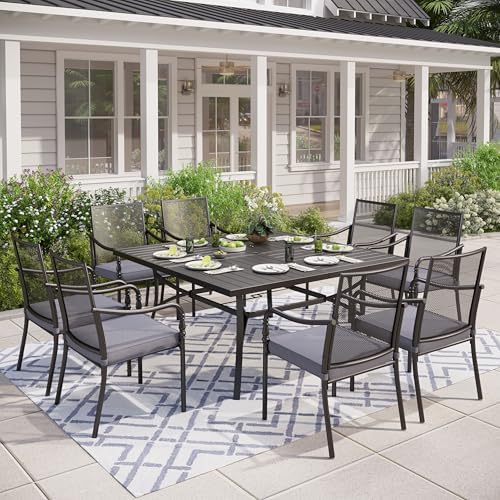 MIXPATIO 9pc Patio Dining Set, 57.5" Square Metal Table, 8 Chairs, Black by MIXPATIO