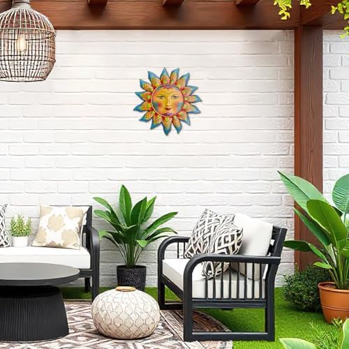 Daogtc Metal Sun Flower Wall Decor,12.87 inches Sun Wall Art Hanging Decoration for Indoor and Outdoor, Garden Farmhouse Yard Patio Fence Living Room Bedroom Decor - Image 2