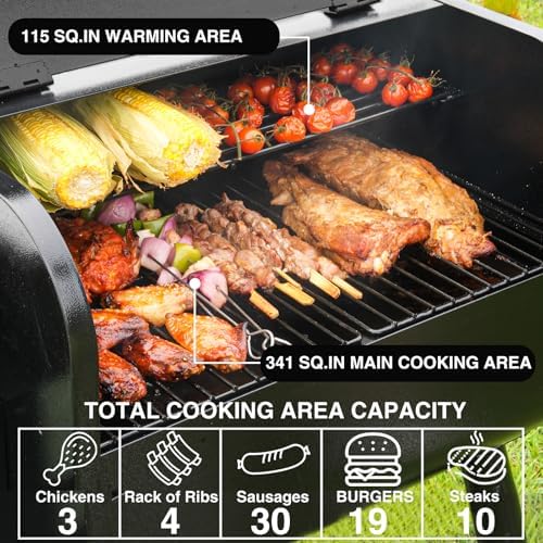 KingChii Electric Wood Pellet Grill & Smoker with Side Shelf, 456 SQ.IN Grill Capacity, 11LB Hopper, with PID Temperature Control (180-425°F) for Backyard Camping Bake and Roast, Black - Image 5