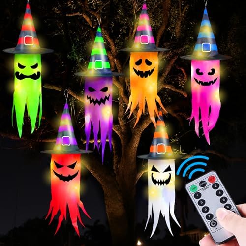 Remote Control 6 PCS Halloween Hanging Ghosts Outdoor Decor with Lights by TURNMEON