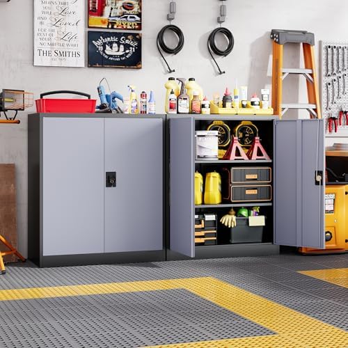 Letaya Metal Storage Cabinets with Lock Door,2 Adjustable Shelves Organizer Steel Storage Cabinets for Home,Office,Warehouse,Garage,Employee Lockers(Black Gray) - Image 2