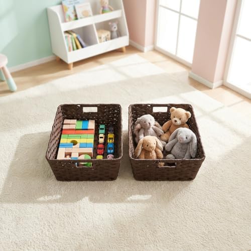 Onlytak Large 2-Pack Plastic Wicker Storage Baskets, 17"x13"x5.5", Brown - Image 6