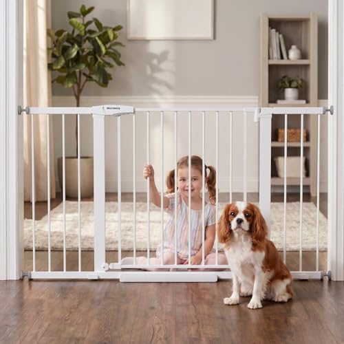 Mumeasy 36-58" Extra Wide Baby Gate for Stairs, 30" Tall Walk Through Dog Gate for Doorways & Hallways, Auto Close Pressure Mounted Safety Gate for Toddlers & Pets, Dual Swing Child Gate Indoor, White by Mumeasy-FocusonBabyPetSafetyGate