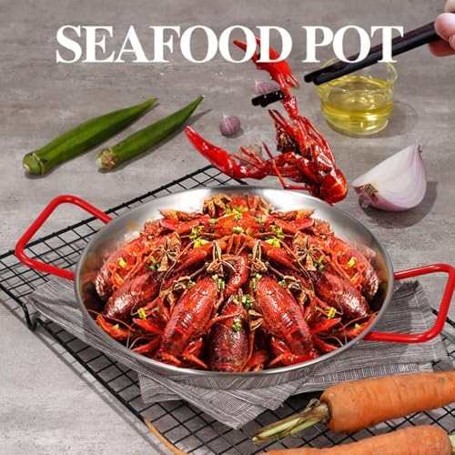 Paella Pan, 10 Inch Stainless Steel Skillet Griddle Pan with Red Handle Non-Stick Cooking Pan Suitable for Cooktops Including Induction - Image 3