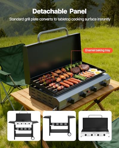 VEVOR Gas Griddle, 4-Burner Flat Top Grill, 29 inch Grill Plate Propane Griddle with Wheels, Lid, 28000 BTU Outdoor Flat Top Grills for Pan-Frying, Grilling, Stir-Frying, & BBQ, Pulse Ignition - Image 6