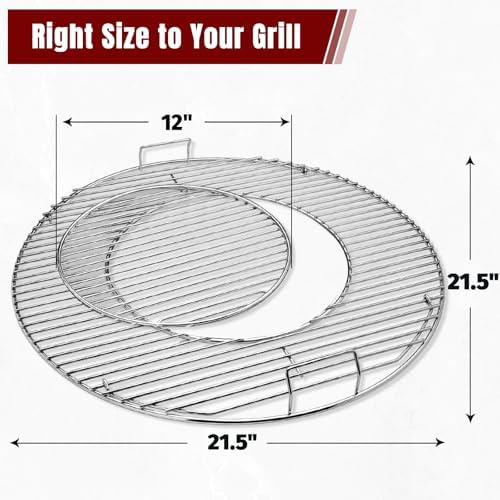 SHINESTAR Grill Grate for 22" Weber Charcoal Grills, Kettle, Performer, Master-Touch, Upgraded 8835 Gourmet BBQ System Hinged Cooking Grate, 21.5x21.5 Inch - Image 4