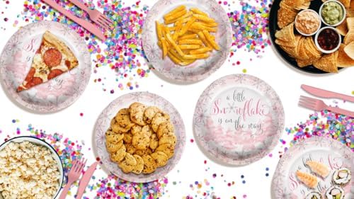 Birthday Galore A Little Snowflake is On The Way Girl's Baby Shower - 32 Piece Disposable Party Supplies - Winter Baby Shower Decorations - Round Party Plates - Large 9" Paper Plates In Bulk - Image 7