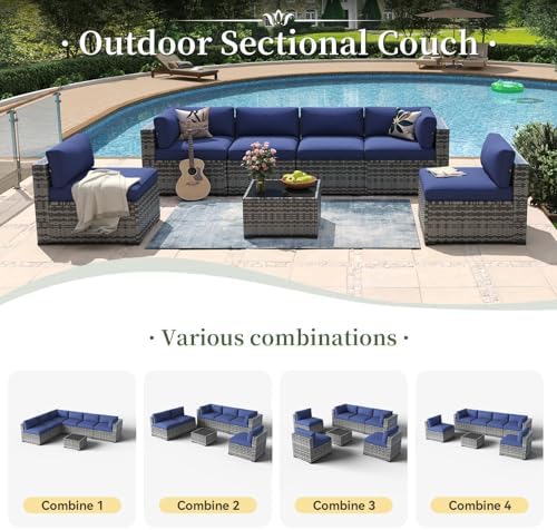 Aoxun 7 Piece Patio Furniture Set Wicker Rattan Patio Conversation Set - Image 5