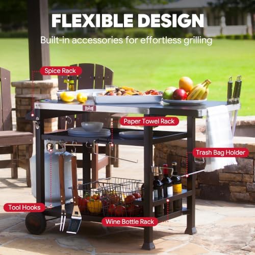 Feasto Grill Cart, 40x26 Inch Outdoor BBQ Cart with Foldable Side Shelf - Image 6
